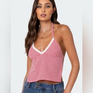 Edikted Charmaine Open Back Gingham Top
